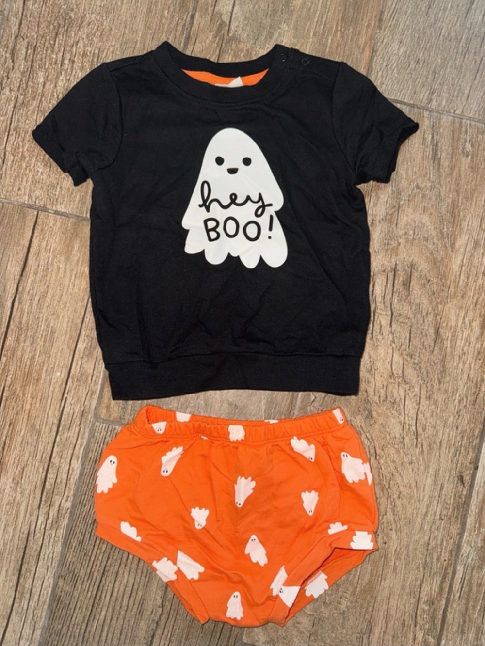 Kids Halloween 'Hey Boo!' Ghost Top & Orange Ghost Bloomers Costume Set
